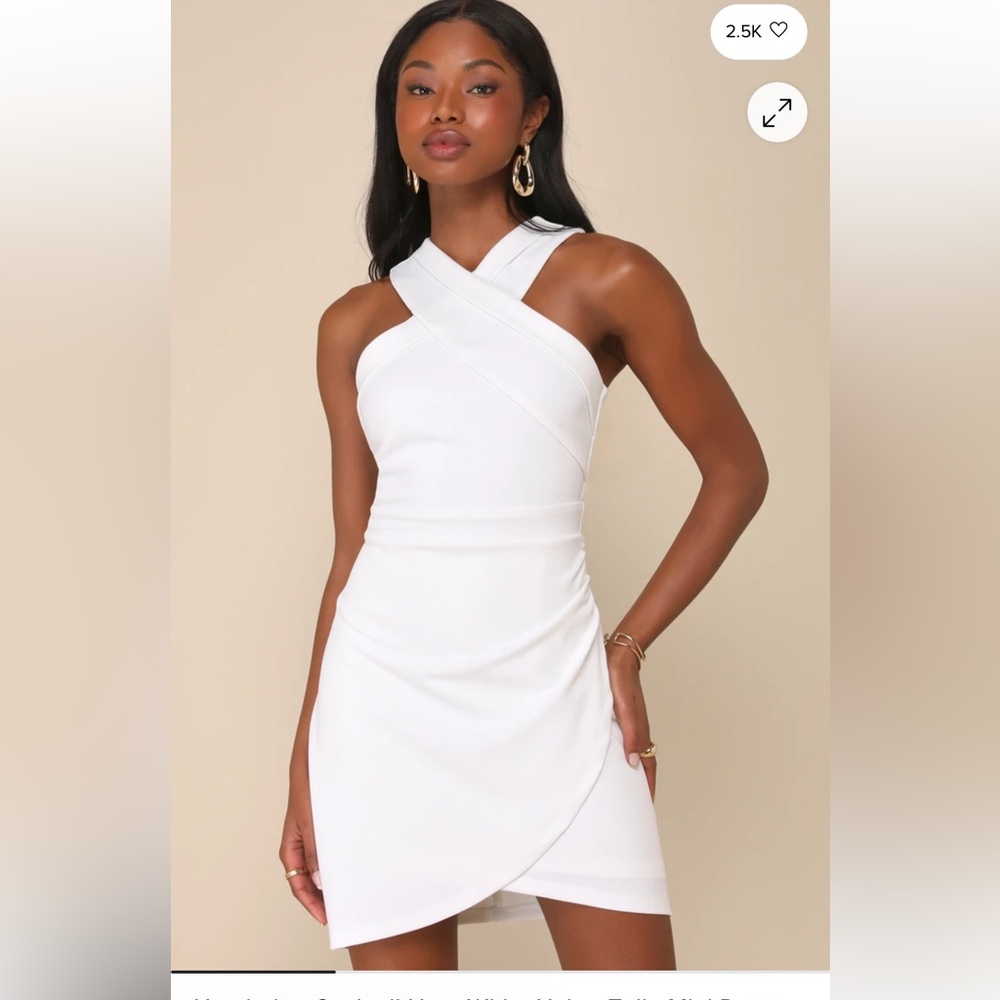 Headed to Cocktail Hour White Halter Tulip Mini Dress